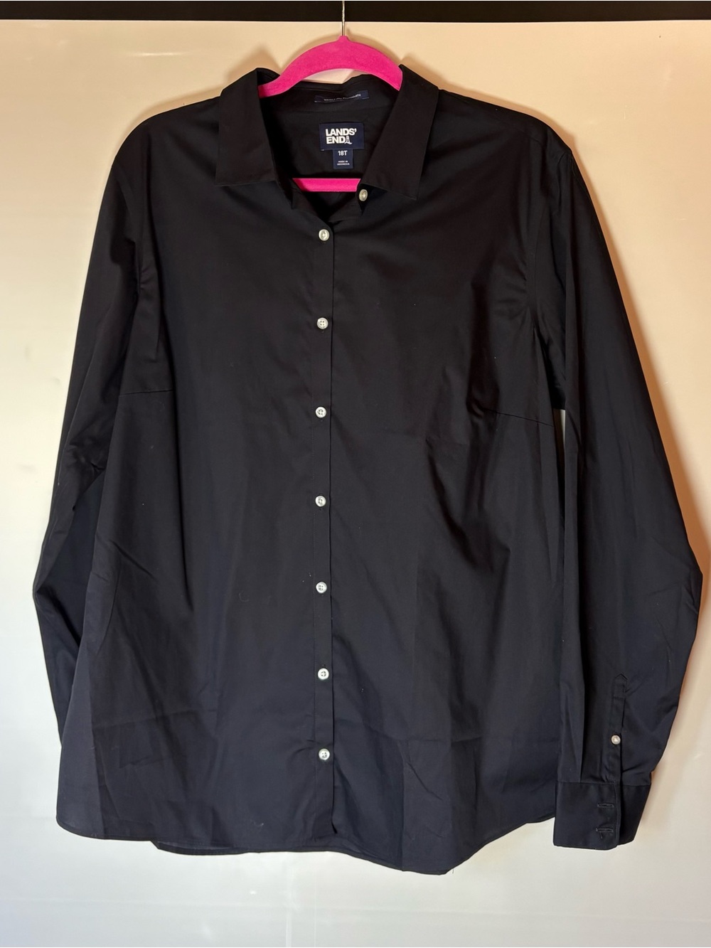 Lands' End Black Classic Button-Up Shirt size 18 Tall